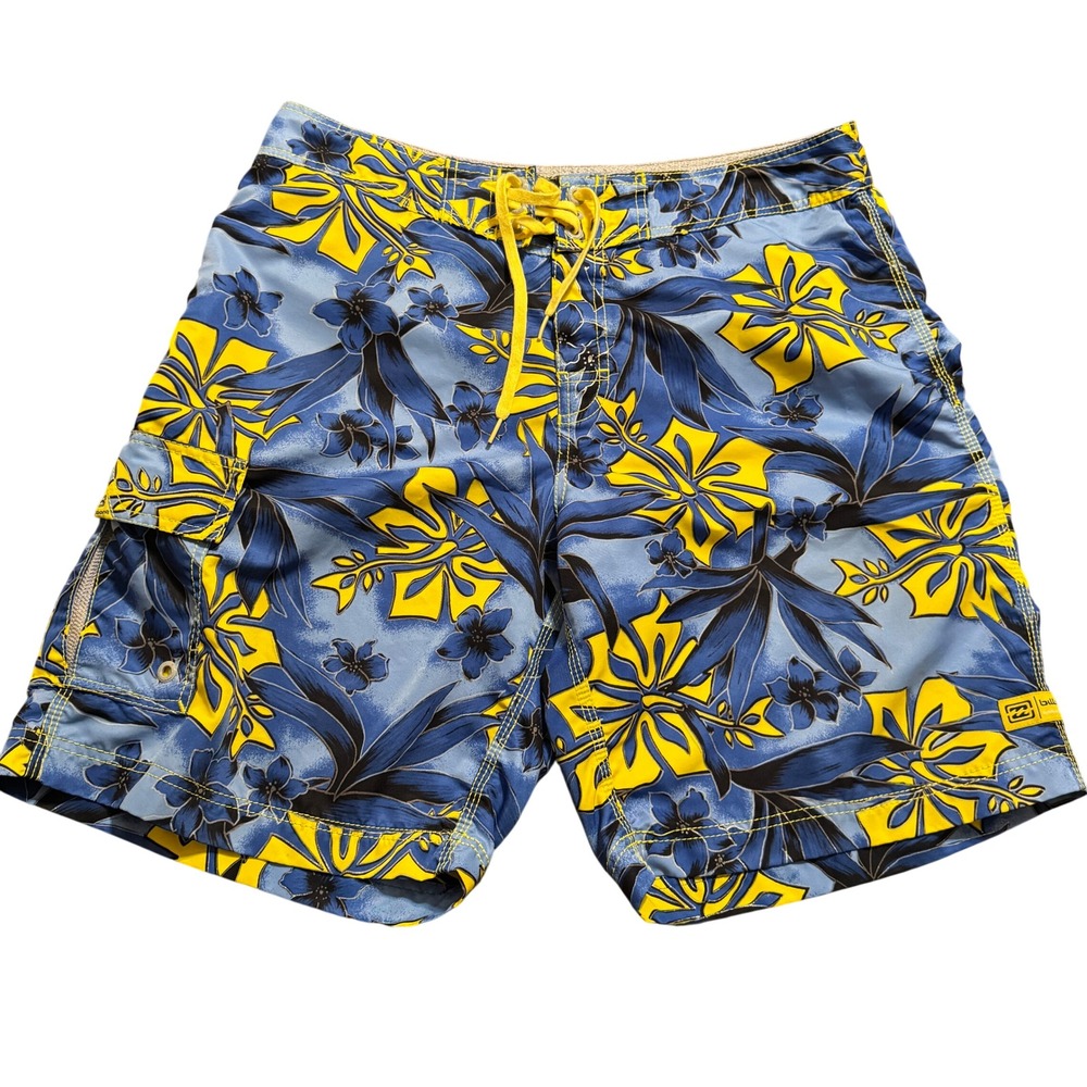 Billabong Board Shorts Mens Sz 36 Blue Yellow Summer Beach Y2K 90s Wax Comb Surf
